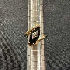 Vintage Black Onyx and Diamond Accent Gold Ring, Sz. 6.5